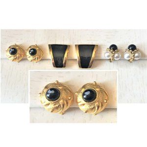 Chunky Black and Gold Clip Earrings